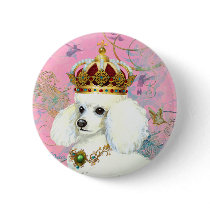White Poodle Princess with Hummingbirds buttons