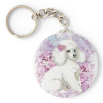 White Poodle Puppy Lilacs Art Design Key Chain