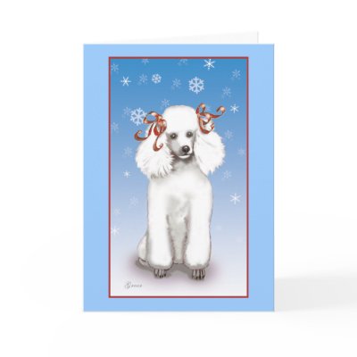 White Poodle Snowflakes Christmas Holiday Cards
