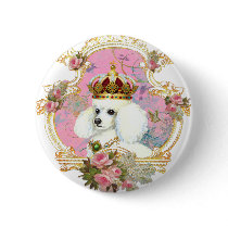 white poodle wi pink roses gold fr fini clr bkgrnd