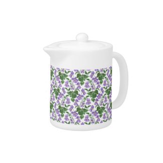 White Porcelain Teapot, Sweet Violets Pattern