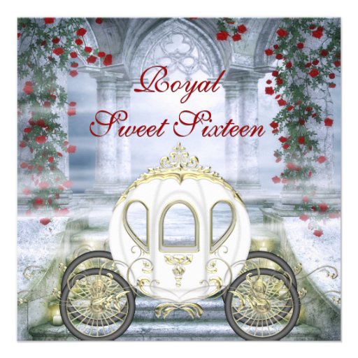 White Princess Carriage Enchanted Sweet 16 Personalized Invites