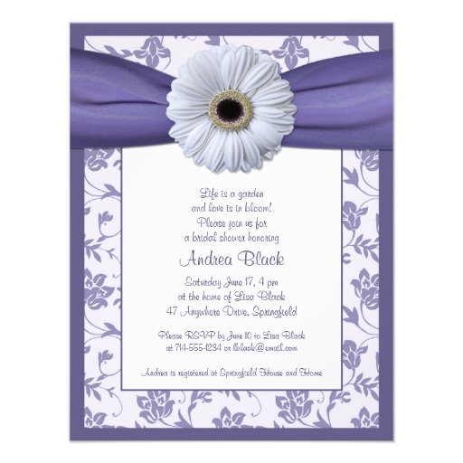 White Purple Daisy Bridal Shower Invitation