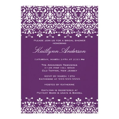 White & Purple Damask Bridal Shower Invitation