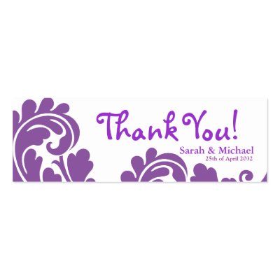 White purple damask Wedding favor Gift tag featuring the words Thank