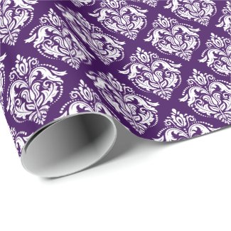White & Purple Floral Damasks Geometric Pattern Wrapping Paper