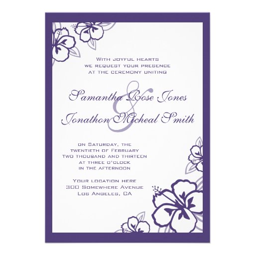 White & Purple Hibiscus Flowers Custom Wedding Custom Announcements