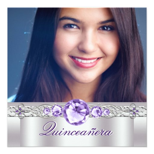 White Purple Photo Quinceanera Invitaitons Personalized Invitation