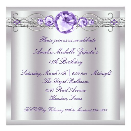 White Purple Photo Quinceanera Invitaitons Personalized Invitation