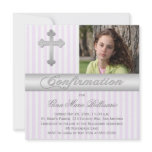 White Purple Stripes Confirmation Photo Invitation