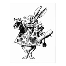 White Rabbit Herald Inked Black Postcard