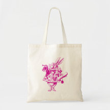 White Rabbit Herald Inked Pink Tote Bags