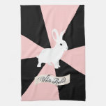 White Rabbit Kitchen Towel, Pink and Black