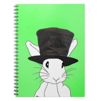 White Rabbit Top Hat on Green Notebook
