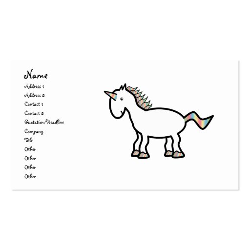 White rainbow unicorn business card template (front side)