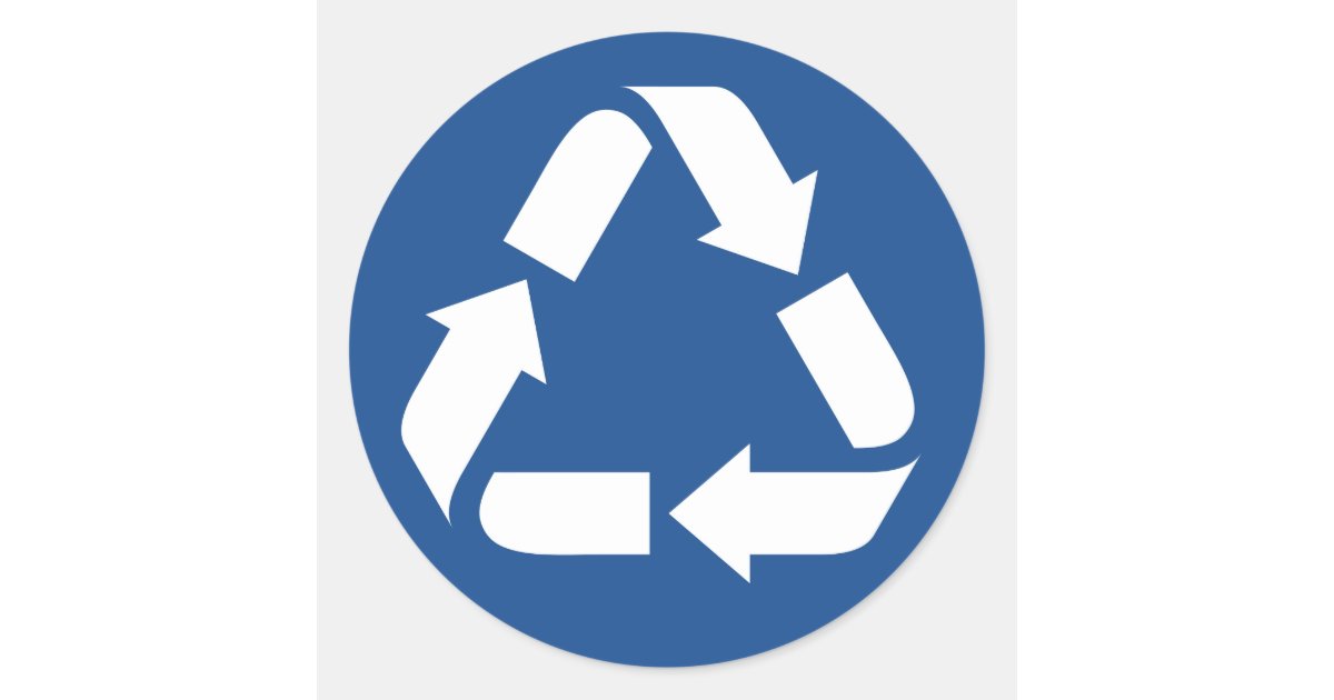 White recycle symbol on dark blue background classic round ...