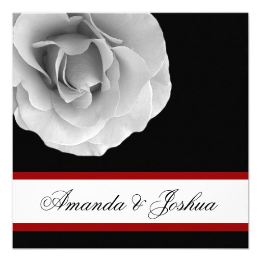 WHITE RED and BLACK Rose Flower Wedding Invitation