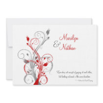 White, Red, Gray Floral Wedding Invitation