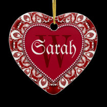 White Red Heart Name Door Signs Ornament ornaments
