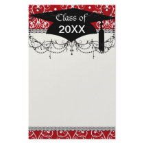 white red swirl chandelier heart damask graduation stationery