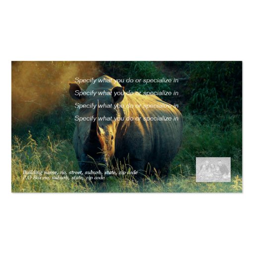 white rhino safari profile cards - customizable business card (back side)