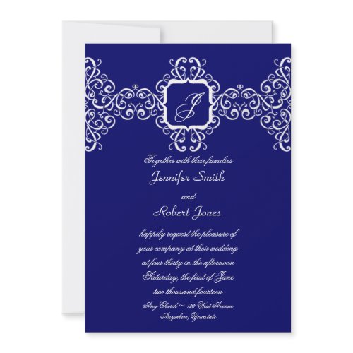 White Romance Monogram Invitation invitation