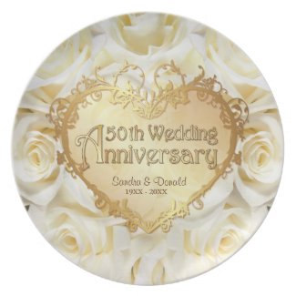 White Rose 50th Wedding Anniversary Plate