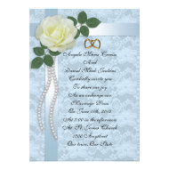 White rose and blue lace wedding Invitation