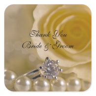 White Rose and Pearls Wedding Thank You Stickers