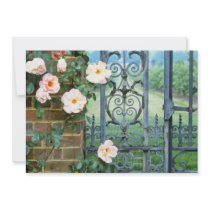 white Rose And Wrought Iron Gate flowers Custom Invitation