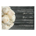 White Rose Bouquet & Barnwood Wedding Custom Invites