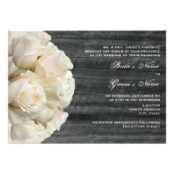 White Rose Bouquet & Barnwood Wedding Custom Invites