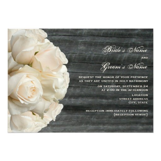 White Rose Bouquet & Barnwood Wedding Invitations
