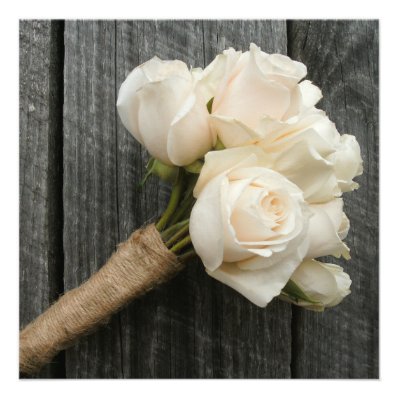 White Rose Bouquet & Barnwood Wedding Invite