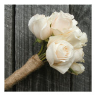 White Rose Bouquet & Barnwood Wedding Invite