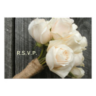 White Rose Bouquet & Barnwood Wedding R.S.V.P. Invites
