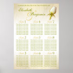 White Rose Bud Wedding Seating Table Planner 1-9 Print