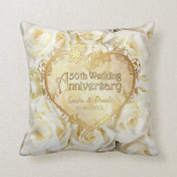 White Rose Elegance - 50th Wedding Anniversary Pillow