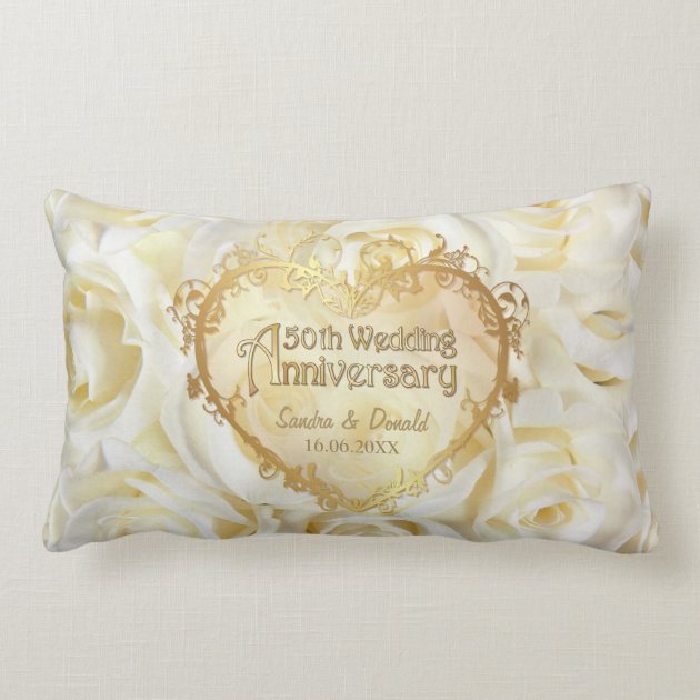 White Rose Elegance - 50th Wedding Anniversary Throw Pillow