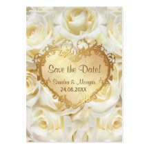 White Rose Floral Wedding Save the Date Business Card