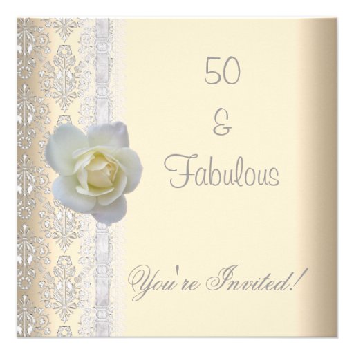 White Rose Flower Cream Fabulous 50th Birthday Personalized Invitation