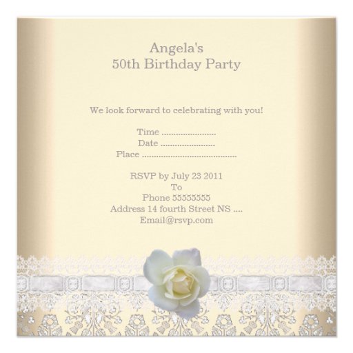 White Rose Flower Cream Fabulous 50th Birthday Personalized Invitation