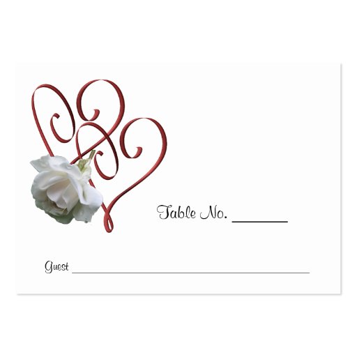 White Rose Heart Wedding Table Place Cards Business Card Templates (front side)