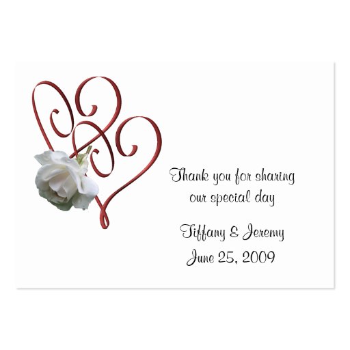 White Rose Heart Wedding Table Place Cards Business Card Templates (back side)