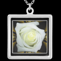 White Rose on Black and Gold Background necklaces