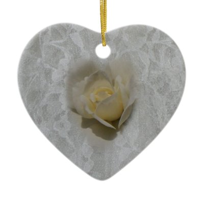 White Rose on Lace Ornament