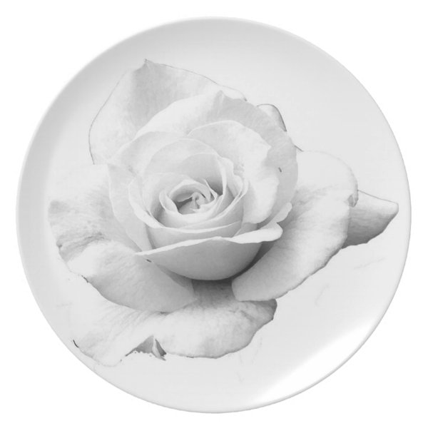 White Rose On Melamine Plate