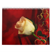 White rose on red background calendar