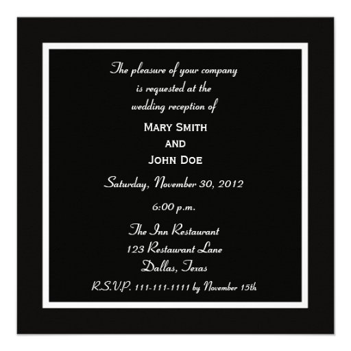 White Rose Wedding Reception Only Invitation
