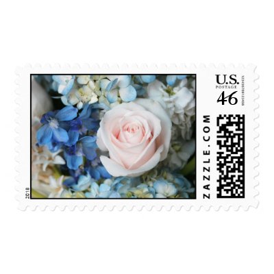White Rose With Blue Flowers Stamp (Medium)